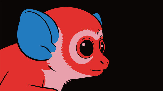 Cool cartoon monkey with bright colors and large ears on a black background