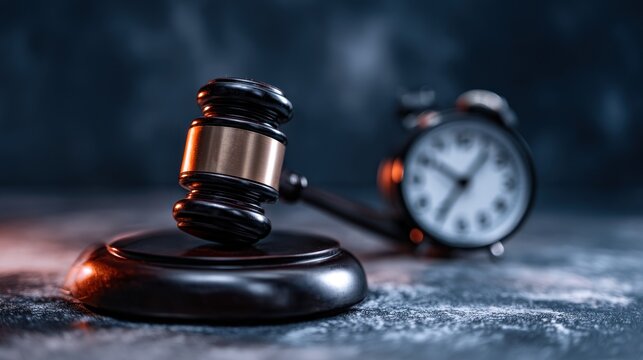 Gavel and clock representing law justice and time sensitive decisions