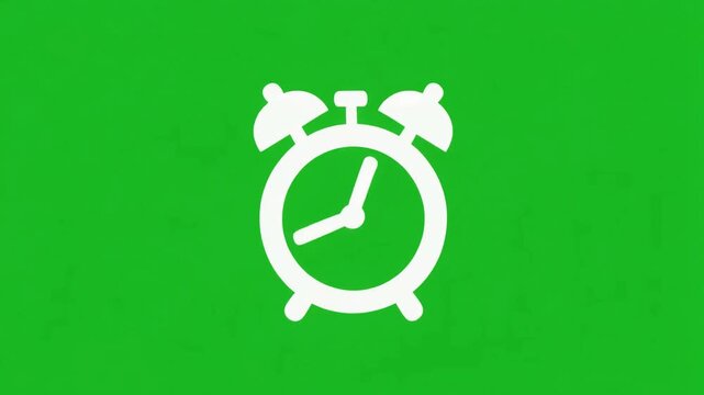 White alarm clock icon on a vibrant green background, symbolizing time management and alerts.
