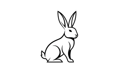 Black and white illustration of a rabbit sitting upright on white background © UDIN BADEG