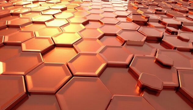 Rose gold hexagons, abstract metallic background, hexagon, rose gold, gradient