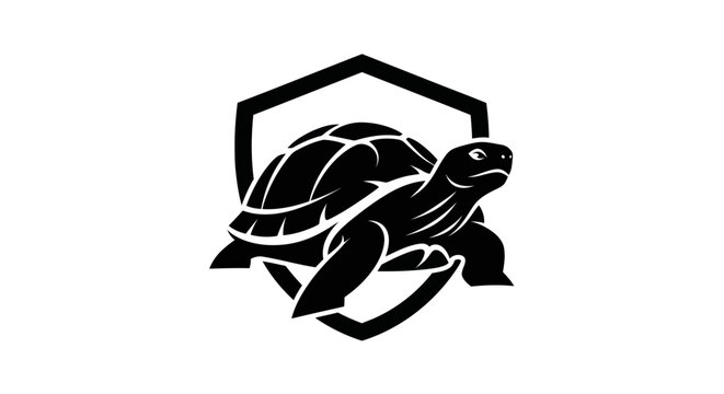 Black and white tortoise shield emblem isolated on white background