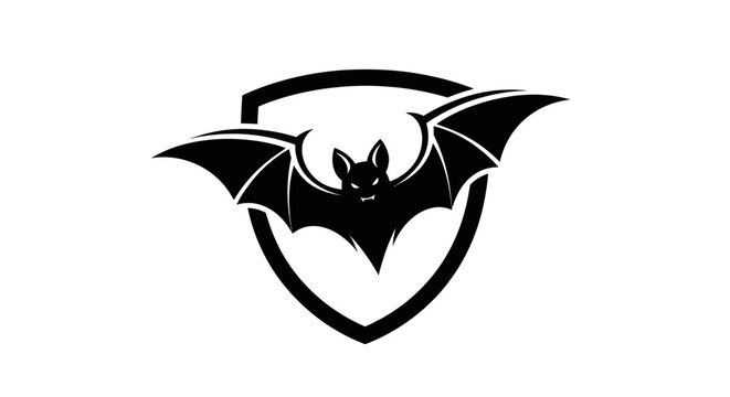 Black bat silhouette with shield design for protection and security