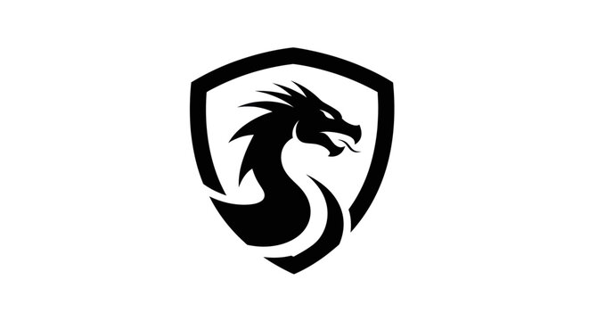 Black dragon silhouette within a shield emblem on white background
