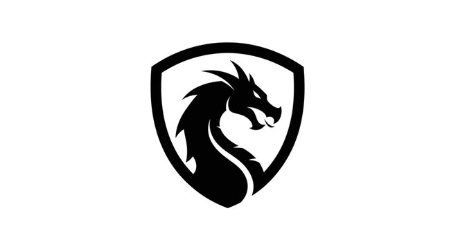 Black dragon silhouette within shield vector illustration design