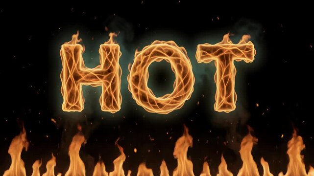 Fiery Hot Text Animation with Glowing Letters and Flames for Intense Visual Effects in Marketing or Warning Contexts