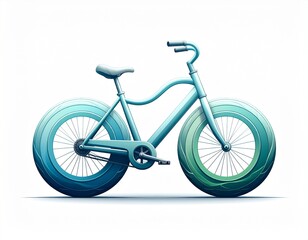 Fototapeta premium Vibrant illustration of a modern bicycle with striking oversized teal and blue gradient wheels, embodying an eco-friendly and serene journey. This design emphasizes sustainable urban mobility