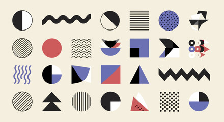 Abstract geometric shapes and vibrant patterns set, a modern design concept with diverse minimalist elements for creative projects