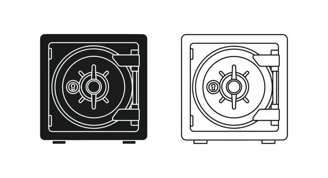 Safe Vault Lock Box Black White Line Art Vector