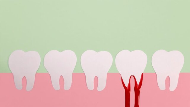 Stop motion animation of a paper tooth bleeding, symbolizing gingivitis or gum disease problems