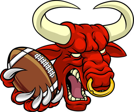 A bull or Minotaur monster longhorn cow angry mean American football mascot cartoon character. 