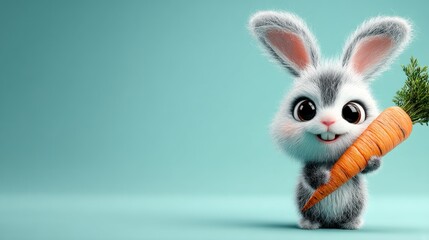 Fototapeta premium Cute cartoon rabbit holding carrot