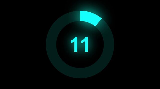 Abstract numerical counting from 0 to 11. Countdown timer from 0 to 11 seconds real time. Modern flat design of countdown animation. Circular progress bar.