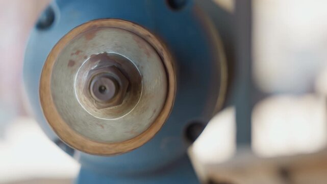 Tight close up grinding wheel center rust, focused shop atmosphere with neutral background, metal collar showing corrosion and grit, repair and restoration for carpentry tools, tactile texture