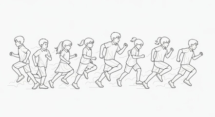 Naklejka premium Children Running Sequence Motion Study Line Art.