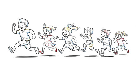 Naklejka premium Children Running Together in a Line, Joyful and Energetic.
