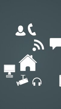 app icons that appear on the screen in a shape of a cloud, concept of cloud computing, mobile technology, smart home, iot, vertical video