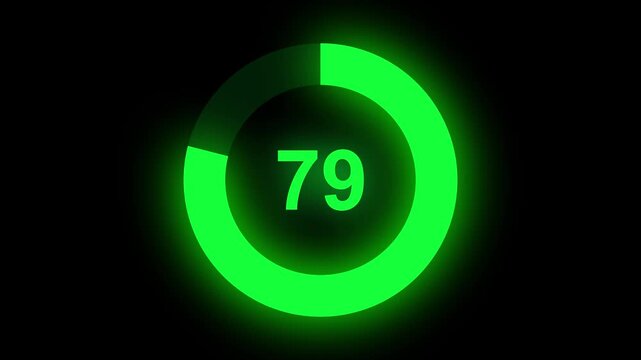 Abstract numerical counting from 0 to 79. Countdown timer from 0 to 79 seconds real time. Modern flat design of countdown animation. Circular progress bar.