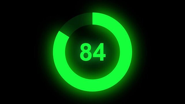 Abstract numerical counting from 0 to 84. Countdown timer from 0 to 84 seconds real time. Modern flat design of countdown animation. Circular progress bar.