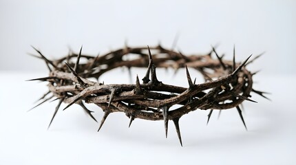 Fototapeta premium A crown of thorns on a white background symbolizing sacrifice and faith
