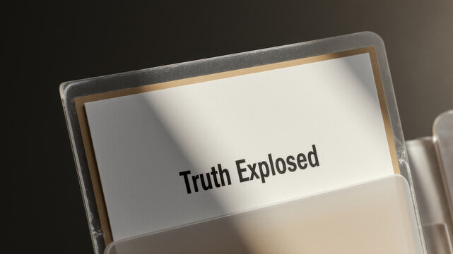 Folder labeled truth exposed symbolizing revelation transparency uncovering hidden information and disclosure of facts in investigative context