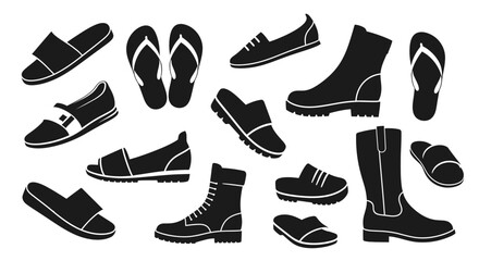 Various footwear options are displayed in a striking black silhouette © Mdselim