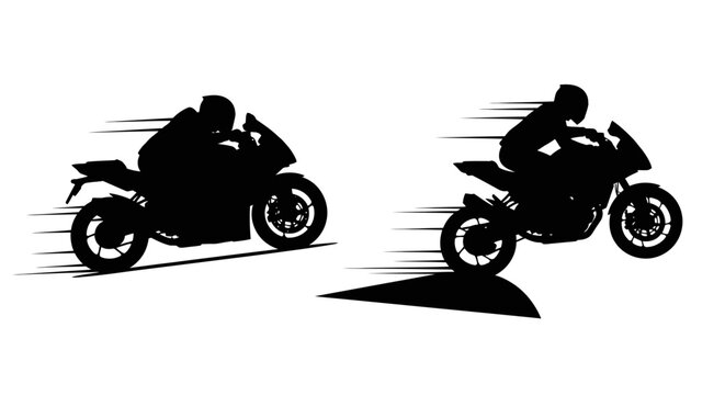 Two speeding motorcycles depicted in a dynamic black silhouette