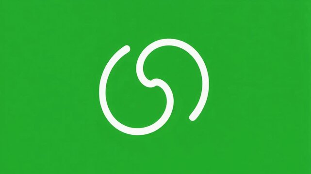 A white abstract curvilinear symbol resembling a stylized 'S' or spiral on a vibrant green background.