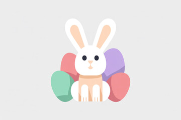 Obraz premium White rabbit with colorful balloons cartoon rabbit
