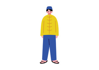Obraz premium シンガポールの伝統的な民族衣装を着た男性のイラスト