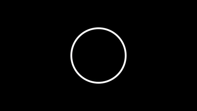 Simple white thin circle outline centered on a solid black background. Abstract creating a minimalist graphic element