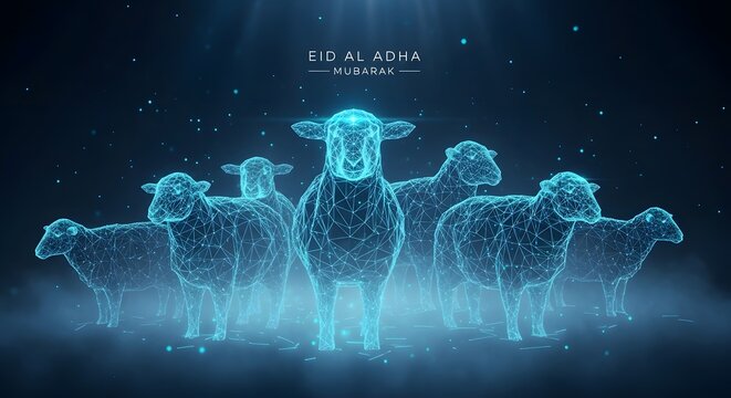Futuristic digital low poly surreal silliness eid al adha mubarak, high quality 4K AI generated