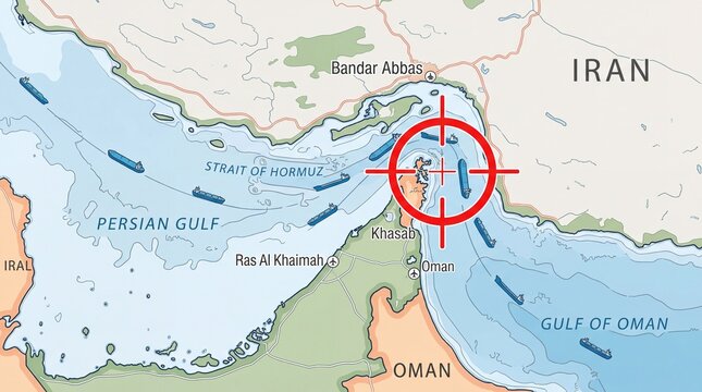 Geographical Map of the Strait of Hormuz with Military Target Scope