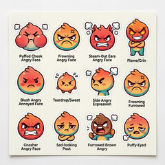 Fototapeta premium Cute Angry Expression Character Sticker Pack with 12 Emotional Reaction Designs for Planner, Social Media and Packaging Use