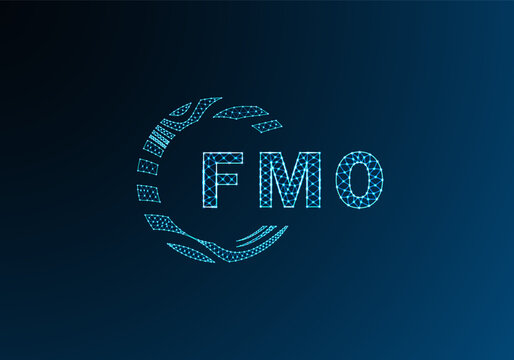 FMO low poly letter logo vector design. FMO lower poly logo design. FMO unique low poly logo design.