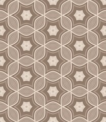 Fototapeta premium Geometric pattern in warm earth tones. Repeating shapes form elegant, interlocking design. Soft beige, tan, and brown hues create soothing backdrop. Ideal for interiors, textiles