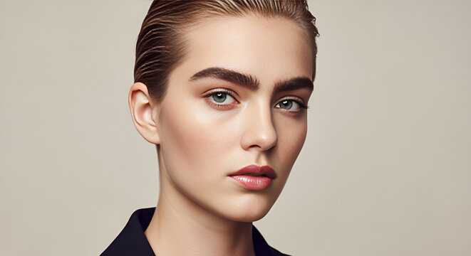 Portrait of a confident young woman with a striking natural unibrow