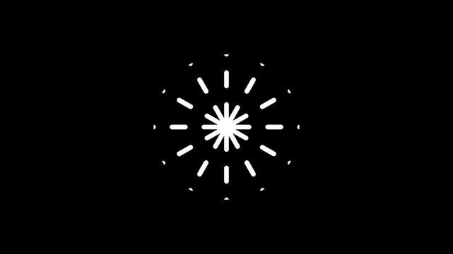 A small white firework icon with many radiating dotted lines glows brightly against the solid black background in the first square of the grid