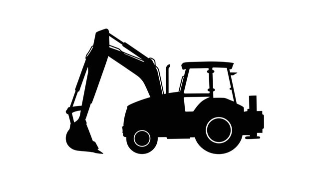 Black silhouette of a backhoe excavator industrial machinery construction silhouette