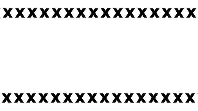 Two parallel horizontal bands made of repeating black x characters frame the top and bottom of the tenth white rectangular space in the grid layout