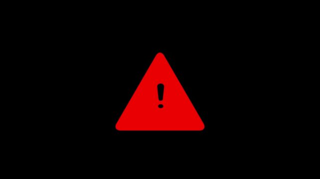 Risk caution message icon animation. Danger error icon. Warning Sign on black Background 4K Looping Animation. glowing Exclamation icon animation. alert risk safety danger road warning sign symbol