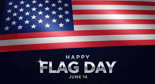 Patriotic american flag display with 'happy flag day' text for june 14th celebration
