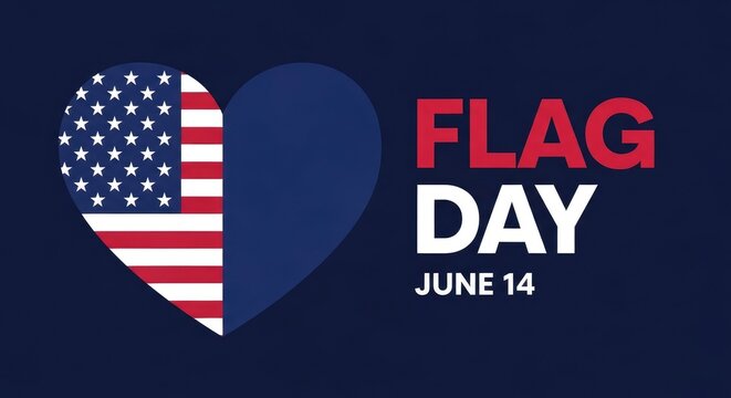 Celebrating flag day an american heart shaped flag with bold text and patriotic design