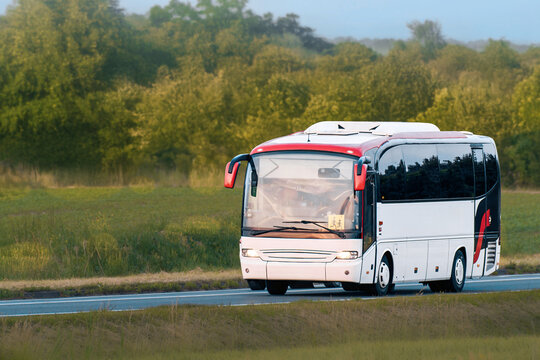 Tourist transport bus on scenic nature road