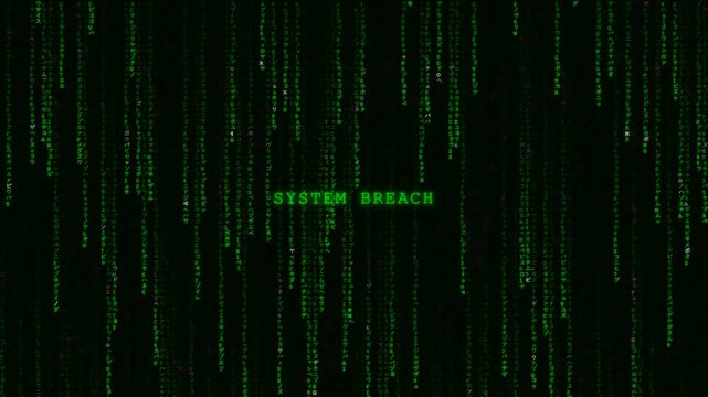 System Breach Alert: Digital Anarchy with Falling Green Matrix Code