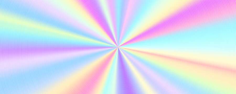 Holographic radial gradient. Abstract blurred polished background. Iridescent foil surface. Great for web design, banner, poster