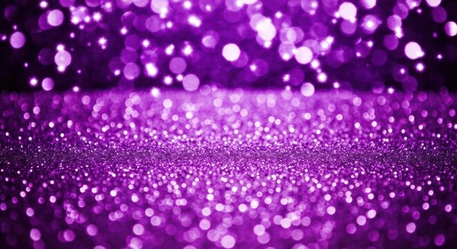 Sparkling purple glitter backdrop, bokeh effect, and scattered shimmer