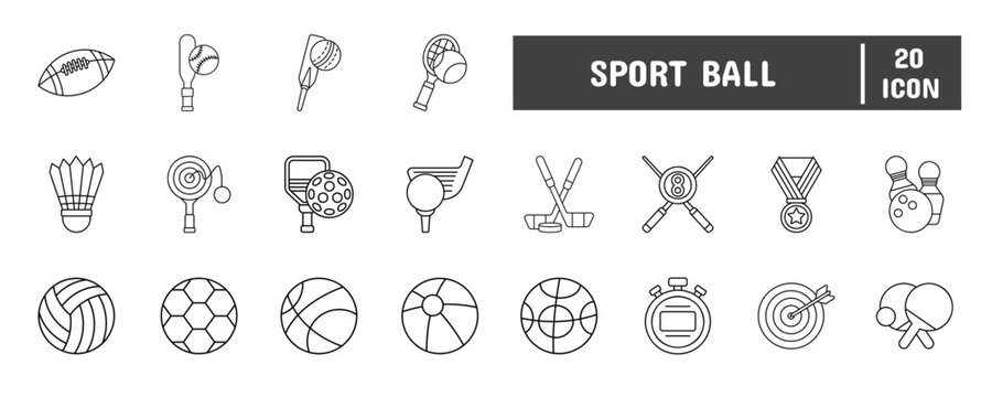 20 Sport Ball Line Icon Illustration Set