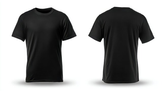 Black T-Shirt Front and Back View on White Studio Background for Mockup Template