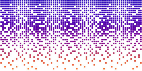 Neon AI pixel fade gradient bg. Blue and purple gradient background. Abstract digital pattern with square elements grid. Vibrant futuristic cyber neural network texture. Modern vector illustration.